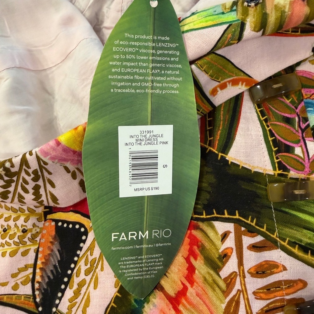 New FARM Rio Into The Jungle Mini Dress Pink Tropical Print Spaghetti Strap,Sml - Picture 10 of 16